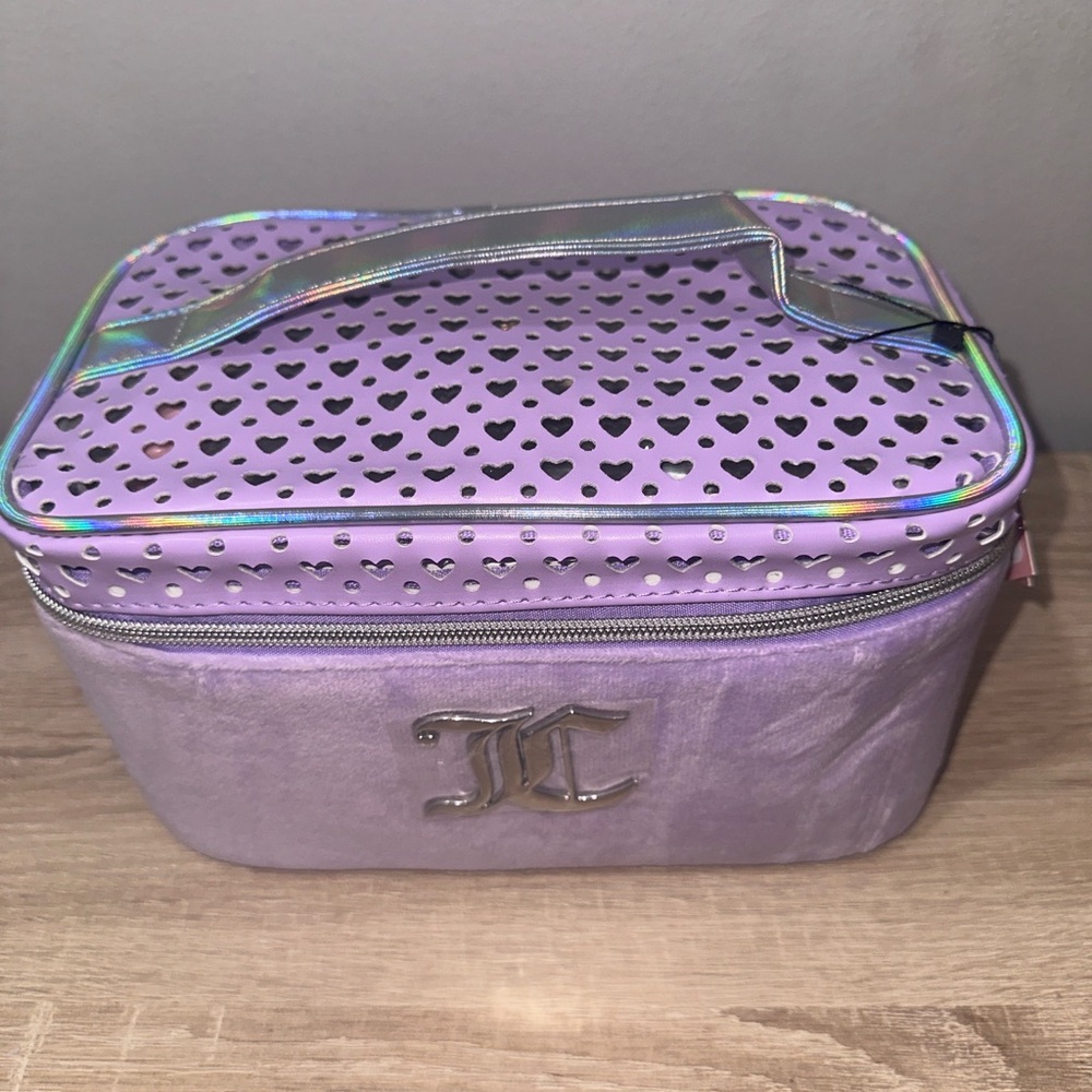 NWT Juicy Couture Lavender Velour Train Case Holographic Heart Top
